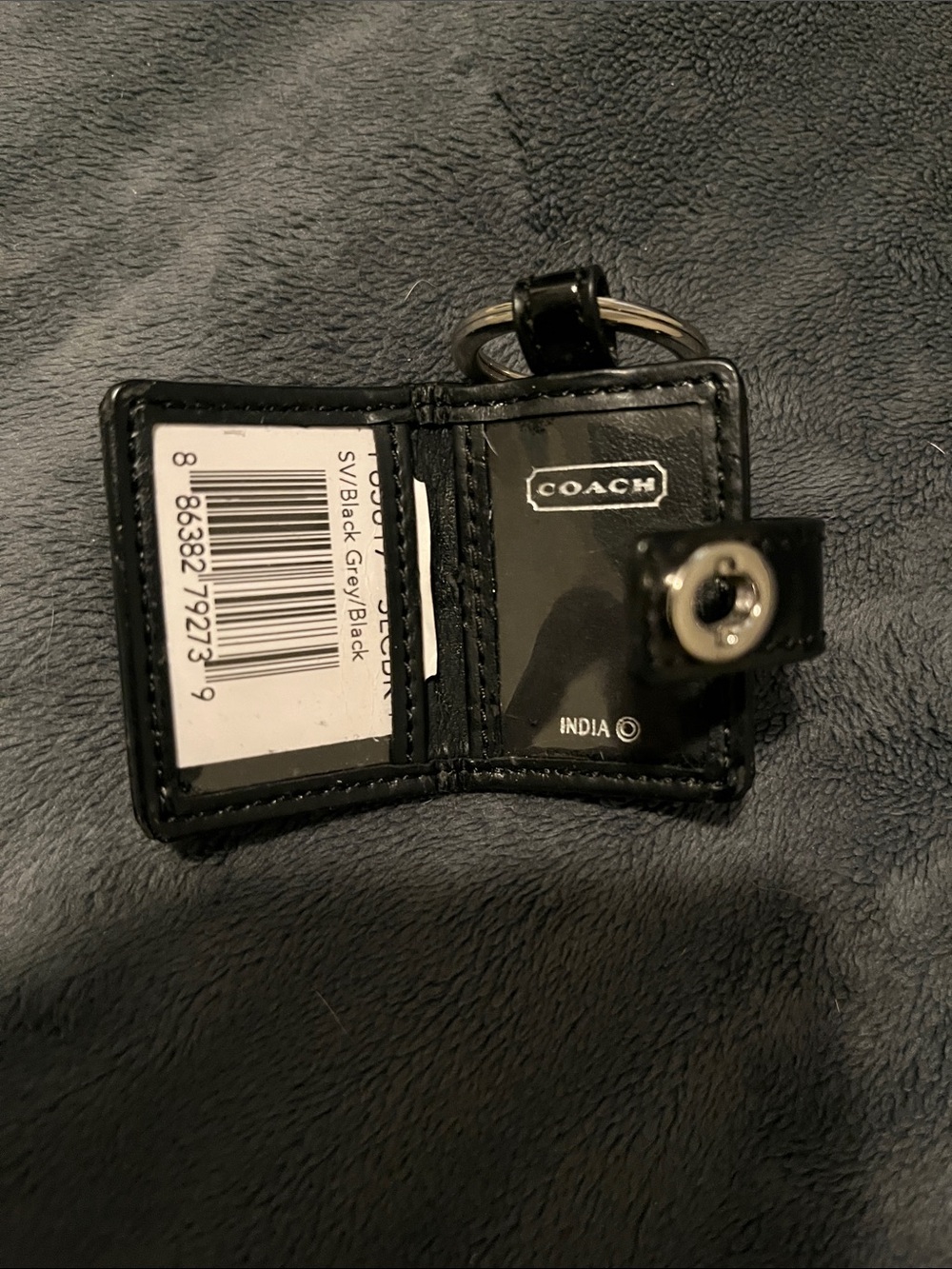 Coach Black Leather Signature Key & Card Holder Keyring - Picture 2 of 3